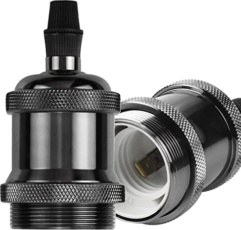 YANUODA 2er-Pack Vintage E27 Edison Lampenfassung Lampensockel Industrielle Retro Edison Lampenfassung Adapter Glühbirnenfassung für DIY Decken pendel lampenfassung (Perlschwarz)