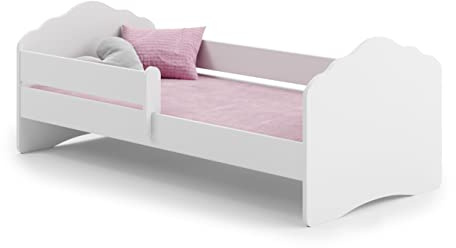 MEBLEKO Letto per bambini FALA bianco 140x70 ringhiera, materasso, telaio