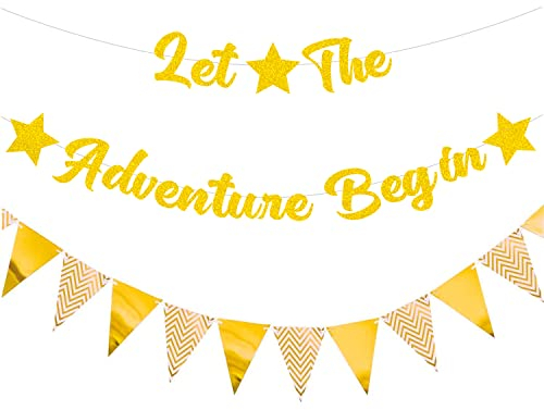 Elicola Let The Adventure Begin Banner Graduation Banner Abschlussfeier Abschlussfeier Abschlussfeier Party Dekorationen/Ruhestand Party Bon Voyage Party, High School Graduation Dekoration (Gold)