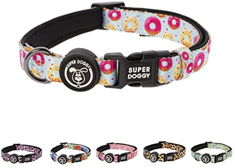 SUPER DOGGY Hundehalsband Nylon Verstellbar - für Kleine, Mittel & Große Hunde - Halsband Hund Katze Welpe - Verstellbares, Weich & Komfort - zum Wandern oder Radfahren (Donuts, (L (40-65cm))