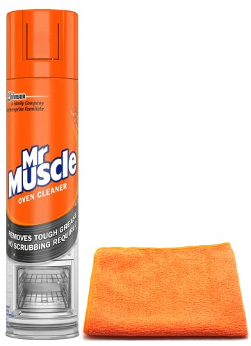 Mr Muscle Oven Cleaner Spray (300 ML)- Oven BBQ Cleaner Degreaser- for Tough Grease, Grime with Ultra Absorbent Microfibre Cleaning Cloth