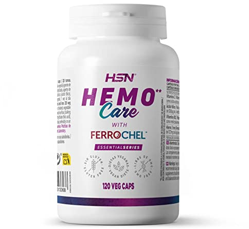 HSN Hemo Care - 120 Cápsulas Vegetales | 30mg Hierro Elemental. Albion® Minerals Ferrochel®. Bisglicinato Ferroso Quelado. Fórmula para la Formación de Glóbulos Rojos