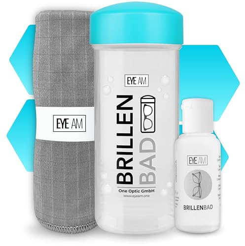 EyeAm Brillenbad (Türkis) im Set mit 50ml Spezialreiniger & Mikrofasertuch | Brillenputztuch in Optiker Qualität | Brillenreinigung für jede Brille