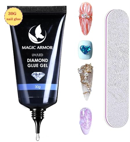 MAGIC ARMOR Nail Art Rhinstone Glue Gel 30g, Adhésif gel adhésif super fort pour la fixation de bijoux en pierre de cristal de pierre à ongles, Colle à Ongles Strass Gel pour débutants et salons