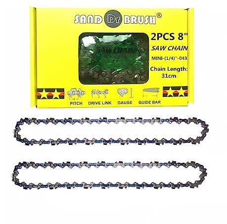 Catene per Sega Mini Motosega 8 Pollici, Catena di Ricambio Ricaricabile Portatile da 2 pezzi,Catene Lunghezza 31cm, 1/4, 0.043(1.1mm), 48DL, Piastra Guida 26cm, Accessori per motosega