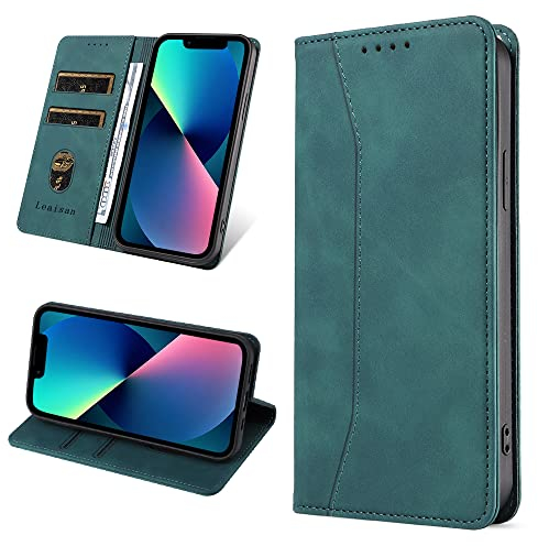 Leaisan Handyhülle für iPhone 13 Mini Hülle Premium Leder Flip Klappbare Stoßfeste Magnetische [Standfunktion] [Kartenfächern] Schutzhülle für iPhone 13 Mini Tasche - Malachitgrün