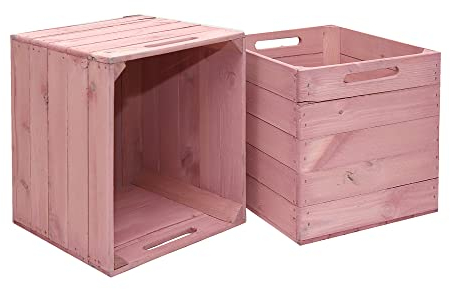Kistenkolli Altes Land 2er Set Holzkiste Aufbewahrungskiste passend für alle Kallaxregale und Expidit Regale Kallaxysteme Weinkiste Obstkiste Regalkiste Maße 33x37,5x32,5cm Kallax Boxen Einsatz (Rosa)