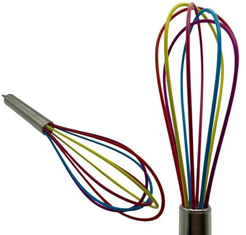 TIJAR® Silicone Kitchen Whisk, Stainless Steel with Soft Flexible Silicone, Strong Durable But Flexible Whisk, Stylish and Practical, Baking Kitchen Utensil
