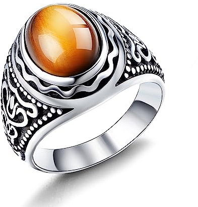 Dochais Tolles Geschenk für Männer,Schmuck Herren-Ring aus Edelstahl,Ring Schwarz Herren Edelstein Ring Runden Siegelringe (Silber, 64)
