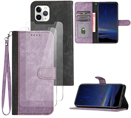 Hoyoikun Flip Custodia in Pelle PU Premium per iphone 11 Pro Max+(2 Pezzi Vetro Temperato).Custodia Sottile in Pelle per Telefono,Premium PU/TPU,Supporto Stand,Chiusura Magnetica viola-viola