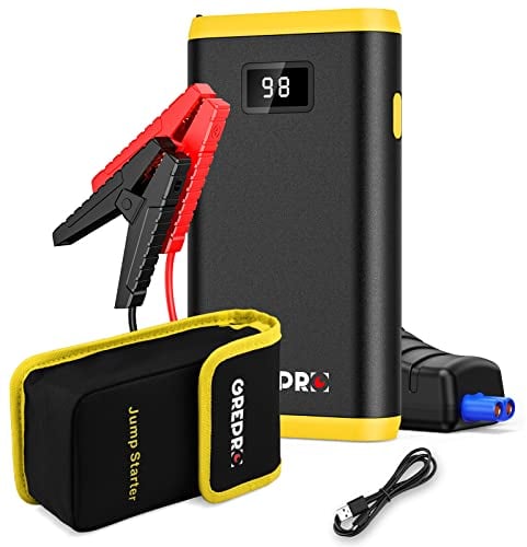 GREPRO Jump Starter Power Pack (up to 6.5L Gas, 4.0L Diesel), Car Battery Booster Jump Starter and Jump Pack for 12V Vehicles, Motorcycle, Battery Booster with LCD Screen and LED Flashlight