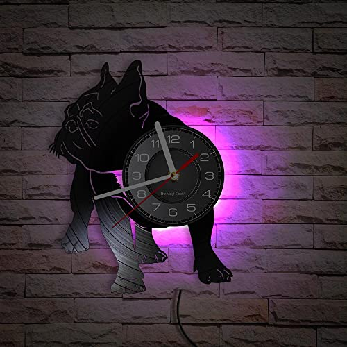 Smotly Wanduhr aus Vinyl mit sieben Farben, Nachtlicht-Atmosphäre, entworfen in Form eines Mops, eine Wanduhr als Geschenk für Ihren Lieblingshund