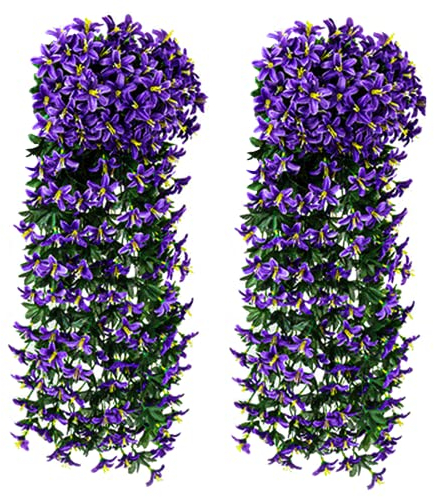 2 Stück 80CM Kunstpflanze Hängend Lilie Seidenblumen Künstliche Blumen Wie Echt Blau Kunstblumen Wie Echt Einzeln Kunstblume Hängepflanze für Büro, Party, Hochzeit, Zuhause, Dekoration