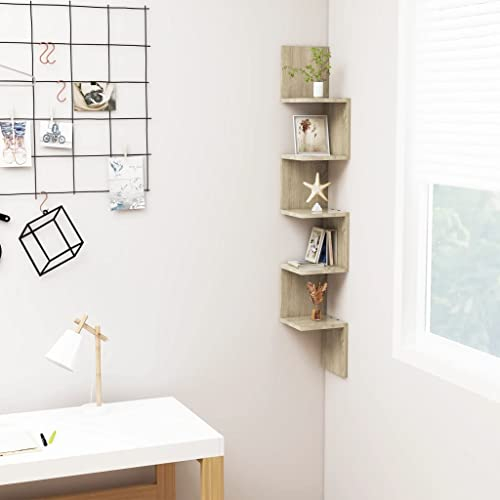 FIRBNUS 20x20x127,5 cm Bücherregal Wand Eckregal Wandregale Regalboden Hängeregal Wand Regale Regal Sonoma Eiche Schwebend für Wohnzimmer Kinderzimmer Wandregal Holzwerkstoff mit Mattem Finish