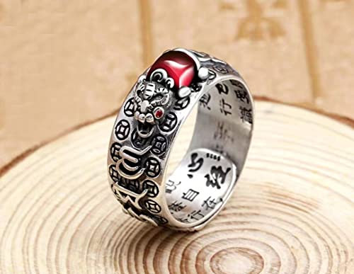 Personalisierte Herrenringe, Neuartige Ringe, verstellbare Ringe, Feng Shui Pixiu Mantra Ring S925 Silber, buddhistisches Glücksamulett, Mantra, doppelter Schutz, Reichtum, Liebe, Gesundheit, Geschenk