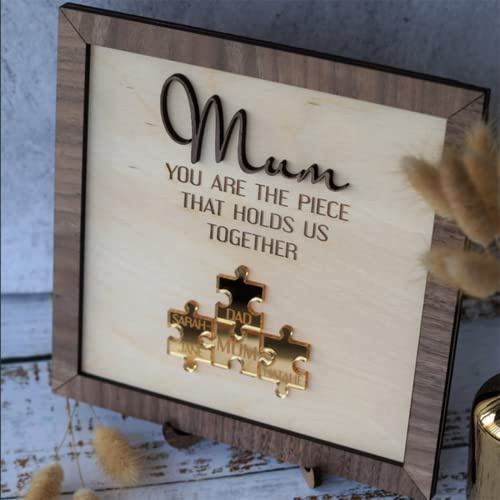 Personalisiertes Mutter-Puzzle-Namensschild, individuelles Familien-Holz-/Metallstück, personalisierter Bilderrahmen mit Namen, Geschenke für Mutter, Oma von Tochter, Sohn, Muttertag (4 Puzzles, 20 x