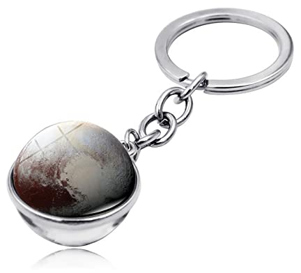 HOCAH Schlüsselanhänger 2 Stück Silberner Metall Schlüsselanhänger Neun Planeten Kosmische Planeten Zeit Edelsteine Schlüsselanhänger Pluto