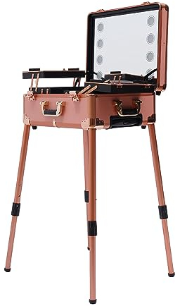 Professionelle kosmetische Fall Trolley mit Lampe Schminktisch mit 4 Rollen Beauty Case Kosmetik Trolley Rollkoffer Kosmetikkoffer