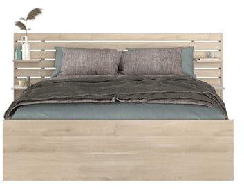 Escale Erwachsener Bett 160x200 cm - Japan Chene Dekor - 2 Schubladen + Bettkopf - L222.8 x H98.2 x D216,8 cm - Made in Frankreich