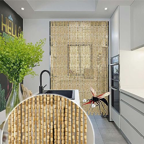 Jolan Rideau De Perles Anti Mouche en Bois De Bambou Naturel, Fait Main, Suspendu - 60x200/80x200/90x200/100x200cm - W×H-90strands(90×200cm)