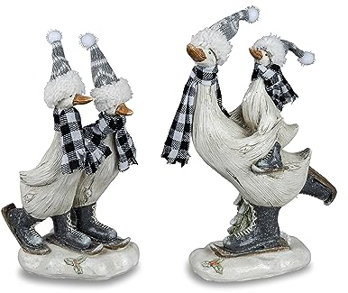 formano Dekoration Weihnachten 1 Stück Winter Weihnachten Deko Figuren Winterente 23cm Holzoptik (Ehepaar)