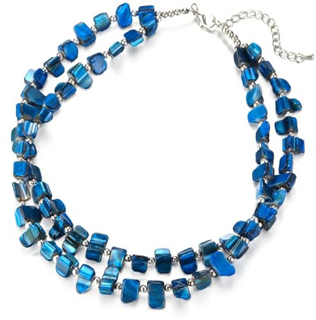 Bulinlin Boho Bunte Perlenkette Damen Muschelkette Strand Sommer Verstellbar Bohemian Choker Halsketten FüR Frauen Und MäDchen(Sapphire)
