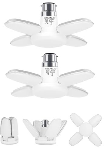 HZSANUE LED Garage Light 28W,B22 Bayonet LED Light Bulbs,6500K Daylight White,3100Lm,300W Incandescent Bulbs Equivalent,No Dimmable,Pack of 2
