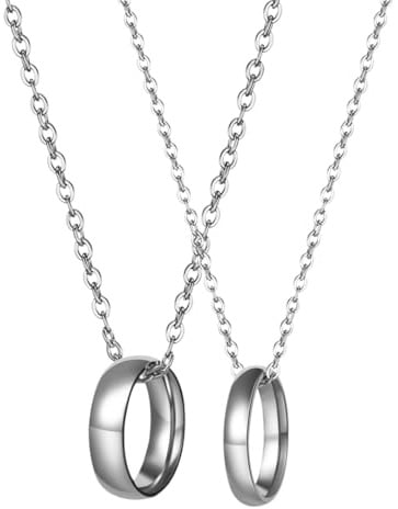 Cupimatch 2 pcs Collier Couple Personnalisé Pendentif Anneau Bague Entrelacé en Acier Inoxydable + Zircon pour Homme et Femme ou Couples - Le Symbole de l'amitié,Cadeau Saint Valentin