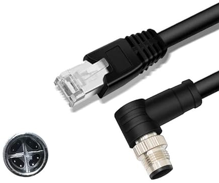 Elecbee M12 8-pin X-Code Macho en ángulo a RJ45 Macho High Flex Cat6 Cable Ethernet industrial Cable de par trenzado de PVC Negro