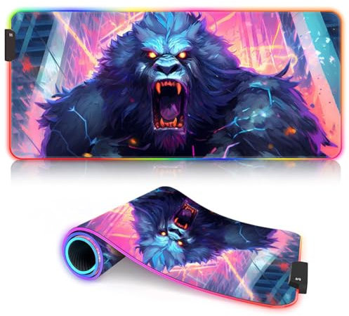 Extended Gaming Mouse Mat Gorilla Ultimate Power RGB Game Mouse Pad （23.6x13.8x 0.12 inches Long Non-Slip Rubber Base Mouse Pad for Home Office Work