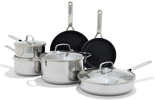 OXO Agility Edelstahl 13-teiliges Kochgeschirr Töpfe und Pfannen Set, Induktion, Keramik Antihaft-PFAS-freie beschichtete Bratpfannen, ultra-langlebig, schnelles gleichmäßiges Erhitzen, splitterfreie