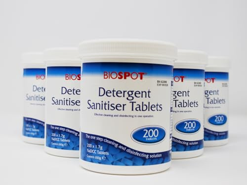 Test All Water – Biospot Detergent Sanitiser Tablets, 200 Count | Two-in-one tablets dissolve in water to prepare measured detergent and sanitiser solutions; 200 supplied.