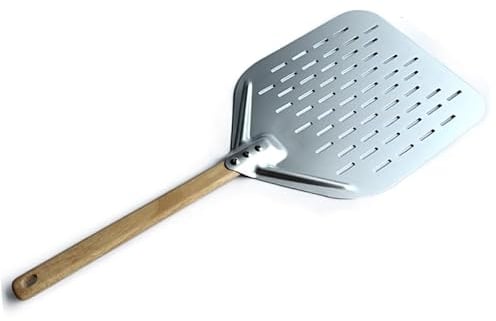 VFANDV Pelle a Pizza, 12 Pouces 40 x 30cm Pelle a Pizza Perforée Inox, Professionnelle Support de Grande Surface avec Longue Poignée en Bois Amovible pour la Cuisson de Pizzas, Pain