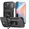Wanyuexes Case for iPhone 15 Pro Max Case, Apple 15 Pro Max Case with Tempered Glass Screen Protector and Slide Camera Cover, Rotated Ring Car Mount Holder Shockproof Cover for iPhone 15 Pro Max Black