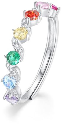 Chakra Ring für Frauen Größe 8 Ring 925 Sterling Silber sieben Chakra offener Ring verstellbarer Ring Heilung Kristallschmuck für Frauen Damen