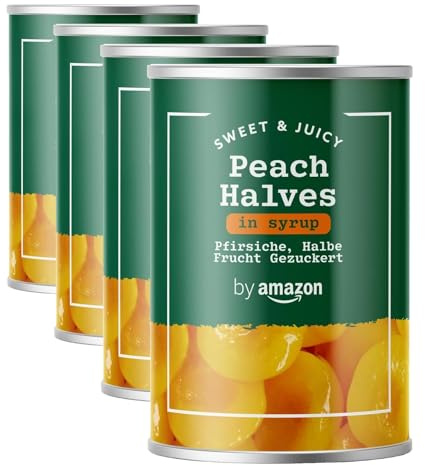 by Amazon Mitades De Melocoton En Almíbar, 411g (Paquete de 4)