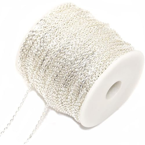 SMTCM 10m Gliederkette Silber Meterware 2 * 3mm O Kettenspule Metallkette Roll Eisen Kabelkette Bastelnkette Schmuckherstellung Link Kette Bulk Chain für DIY Halskette Ohrringe Armband Verlängerung