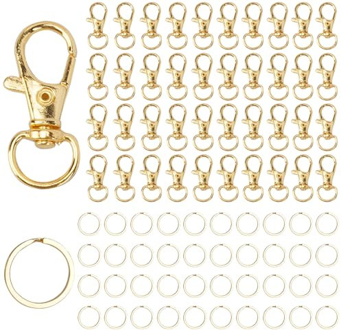 Zythrem 160 Pièces Mousqueton Porte Clé Anneaux Porte Clé, Porte-clés Rotatif, Pivotant Keychain, 80 Mousquetons et 80 Porte-clés, Décoration de Bijoux DIY