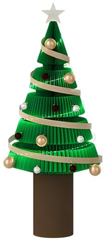 Albero Di Natale A Nido D'ape Verde Grande, Alberi Di Natale Pieghevoli con Accessori, Albero Di Natale Di Carta per Interni(15.7x39 in)