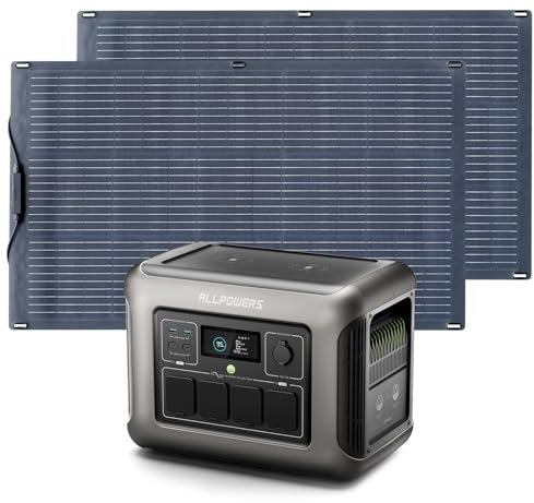 ALLPOWERS R1500 1152Wh Power Station con 2 Pannelli Solari Flessibile da 100W Monocristallino, 4 1800W AC Generatore Solare, LiFePO4 Generatore di Corrente Portatile, UPS, per Campeggio Emergenze