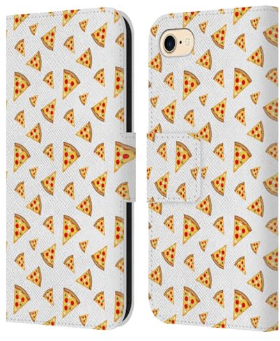 Head Case Designs Offizielle PLdesign Coole Lustige Pizzastücke Weiß Ernährungsmuster Leder-Wallet-Hülle Kompatibel mit Apple iPhone 7/8 / SE 2020 & 2022