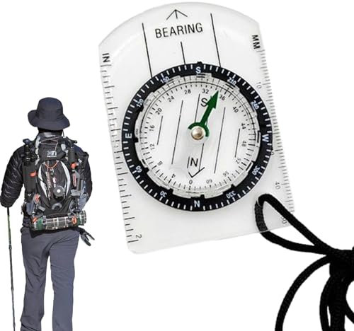 2pcs Navigationskompass – Kompasskarte aus Acryl | Navigationskompass, Kartenlineal | Kompass im Kartenmaßstab mit Trageband für Entdecker, Wandern, Kartenlesen und Outdoor-Aktivitäten