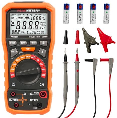 Tester Di Resistenza di Isolamento Megaohmmetro Digitale 1000 V AC/DC per Dispositivi Elettrici, Resistenza di Isolamento Fino a 100 GΩ, con PI/DAR, Test di Frequenza e Bassa Tensione