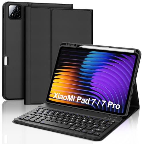 SENGBIRCH Keyboard Case for Xiaomi Pad 7/7 Pro 11.2 2024 - UK Layout Wireless Detachable Bluetooth Keyboard, Protective Folio Cover for Xiaomi Pad 7/7 Pro 11.2 inch 2024, Black