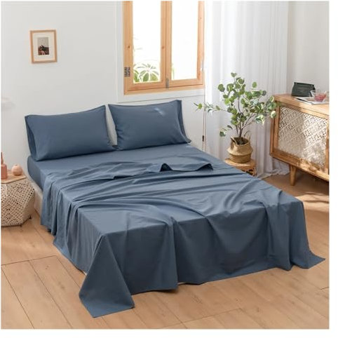 Zhi Ben Conjunto de Colcha, Juego de sábanas de Mezcla de algodón y Lino de Color sólido de 4 Piezas Juego de sábanas Sábanas Ajustables(Twin)