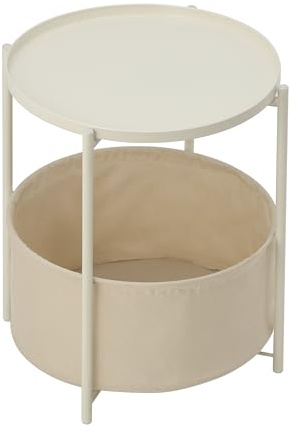 HaiYiZuhause Beistelltisch Rund, Beistelltisch mit Stauraum, Kleiner Tisch für Nachttisch, Rund Metall Kleiner für für Wohnzimmer, Schlafzimmer, Balkon (Beige)