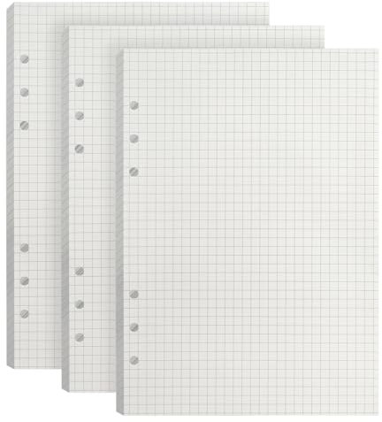 GYSRXS 3 Packungen A5 Nachfüllpapier Kariert 135 Blätte Ringbuch Nachfüllbar Papier 6 Löcher Notizpapier Nachfülleinlagen für A5 Notizbuch,Tagbuch,Skizze,Malerei