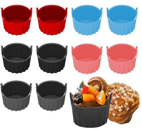RoseFlower Moule Silicone Air Fryer, 10 pièces Plat Silicone Air Fryer, cuiseur à œufs au micro-ondes, Réutilisable Moules de cuisson en silicone pour muffins, cupcakes, pudding, œufs au plat