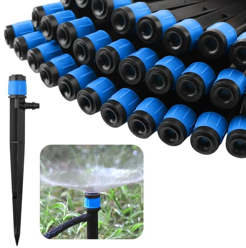 Rolcoassuns 100PCS Bewässerungstropfer Tropfbewässerungsdüsen, Mikro-Sprühdüsen einstellbar, 360-Grad-Vollkreis-Wasserfluss-Bubbler-Sprinkler, passend für 1/4 (4-6 mm) Bewässerungsschlauch (Blau)