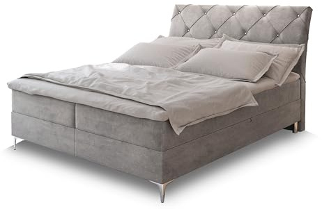 Masseno Boxspringbett Macon 140x200 cm Komplett-Set mit Matratze und Topper, Polsterbett mit Zwei Bettkästen -Grau, Aston 16